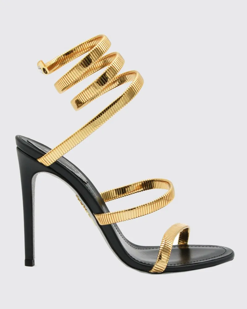 René Caovilla Juniper 105 Ledersandalen mit Spiralriemen und Glitzersohle Schwarz