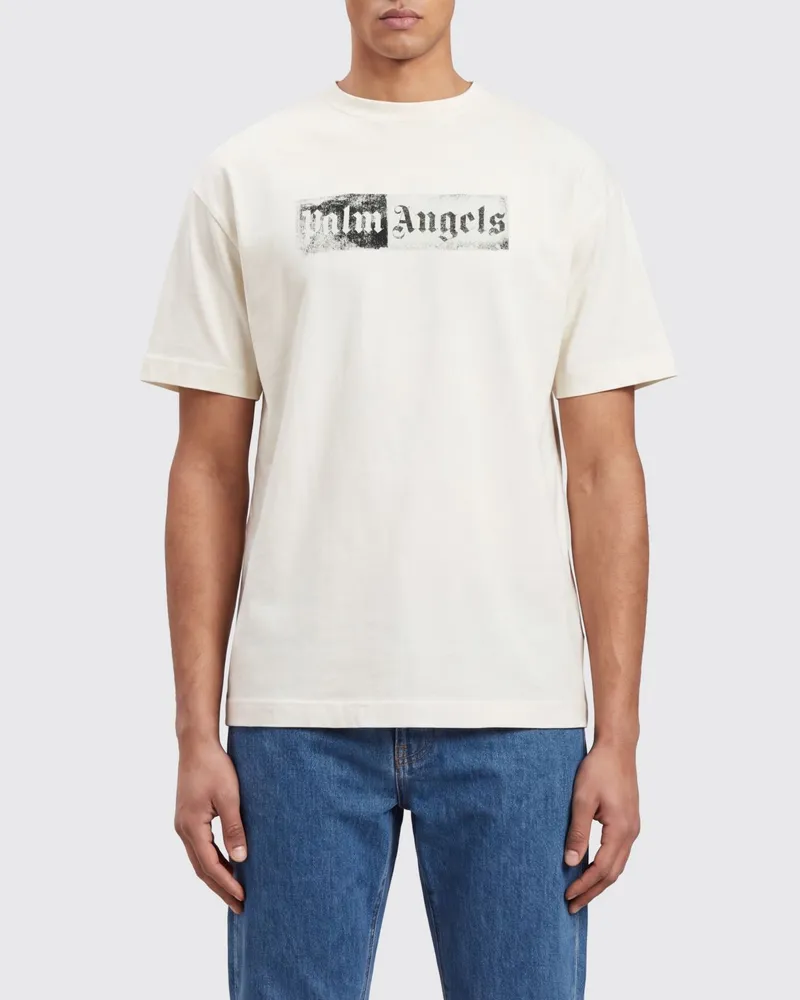 Palm Angels Rundhals-T-Shirt aus Baumwolle mit Logo-Print und überschnittenen Schultern Weiß