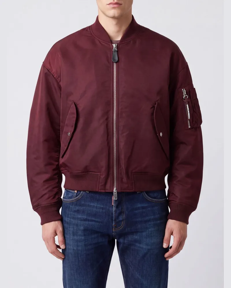 Dsquared2 Zweifarbige Nylon-Bomberjacke mit aufgesetzten Taschen Burgunderrot