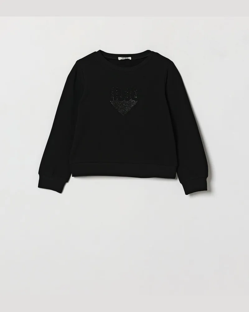 Liu Jo Sweatshirt für Mädchen aus Baumwolle mit Strass-Logo und elastischem Saum Schwarz