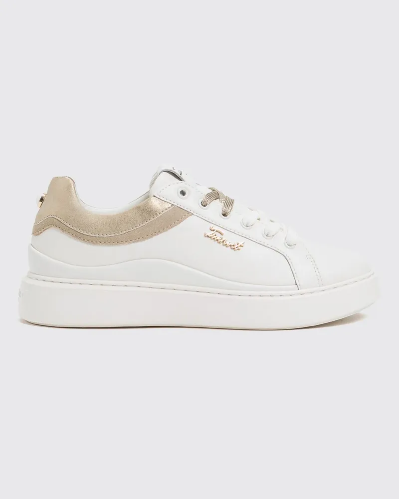 Twin-Set Zweifarbige Sneaker aus Glattleder und Veloursleder mit Metallic-Logo Weiß