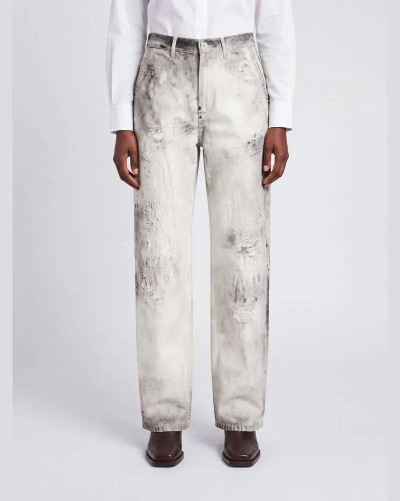 Camper Weit geschnittene High-Waist-Jeans aus gebleichtem Denim mit Used-Effekt Weiß
