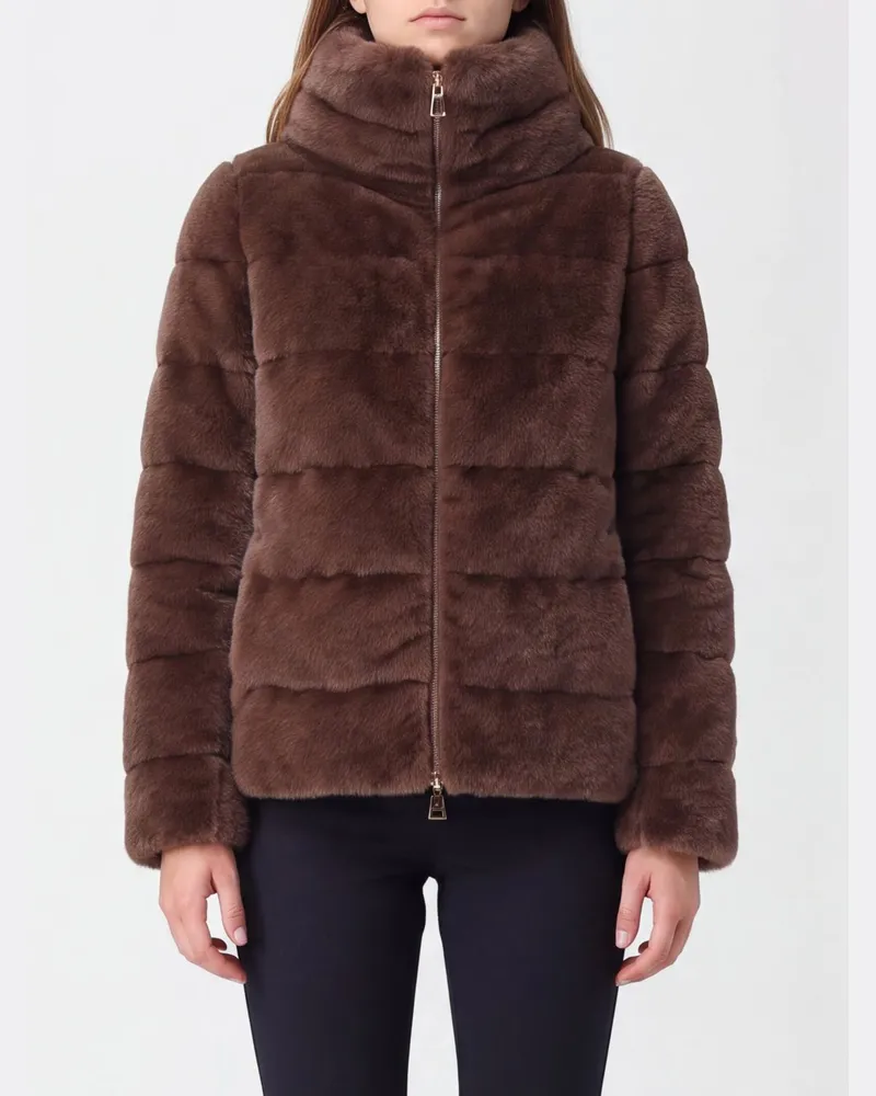 Herno Kurze Webpelzjacke mit Stehkragen und Reißverschluss Earth