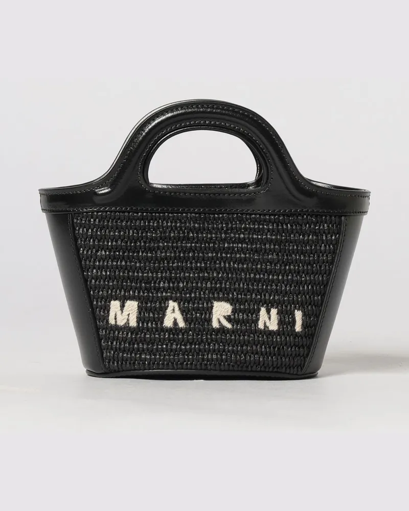Marni Tropicalia Tasche aus Leder und Bast Schwarz