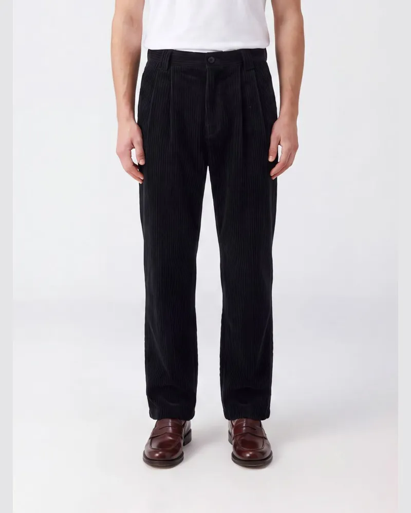 A.P.C. Ricky Hose mit weitem Bein aus Baumwolle mit Bundfalten und mittlerer Taille Schwarz