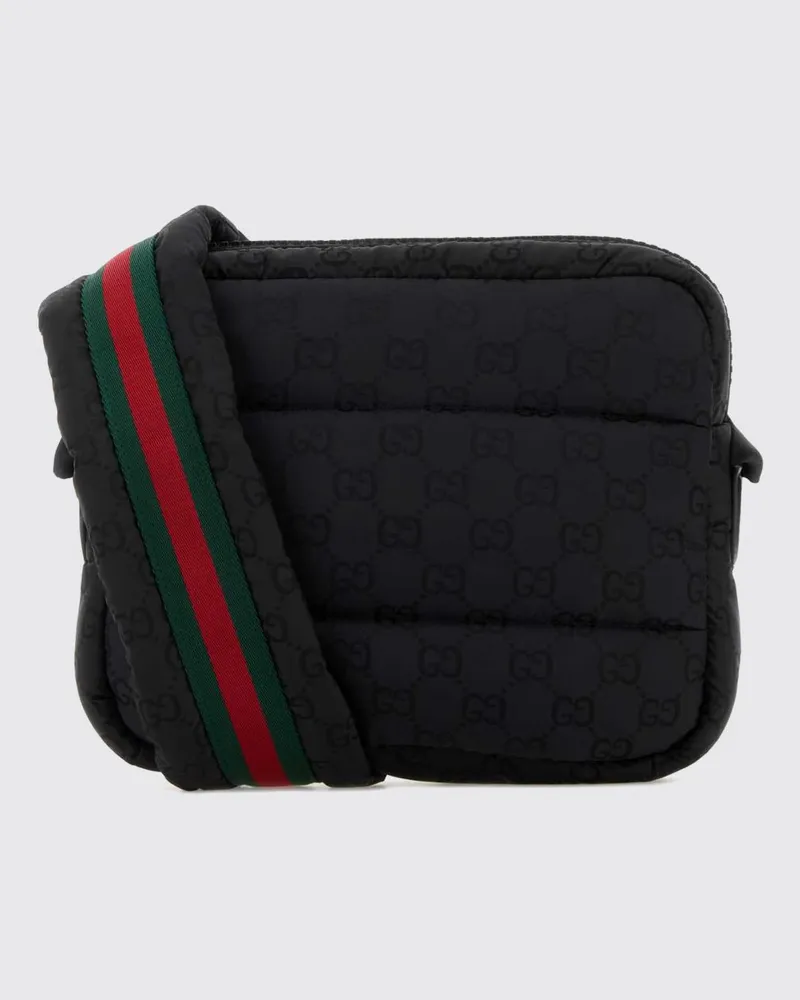 Gucci Gesteppte Nylon-Umhängetasche von mit GG-Motiv und Logo-Riemen Schwarz