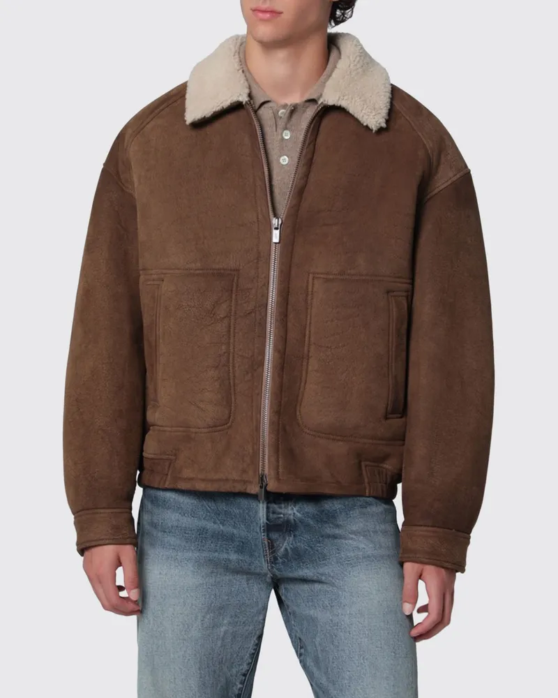Salvatore Santoro Shearling-Wildlederjacke mit aufgesetzten Taschen Kaffee