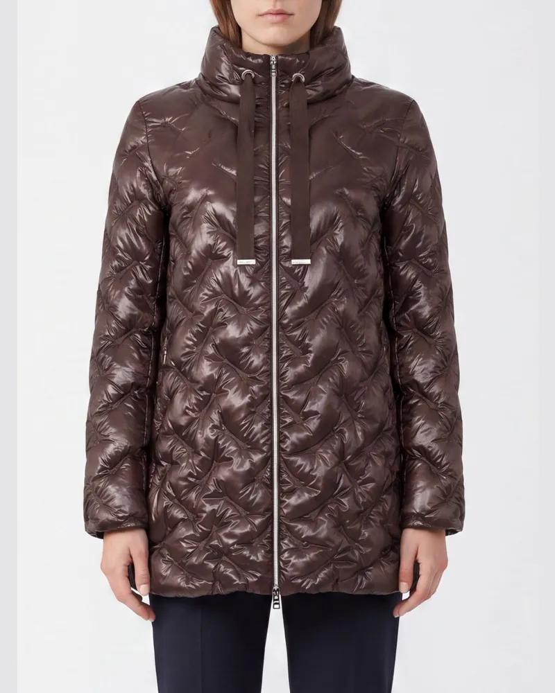 Herno Langer Daunenmantel in Slim Fit aus gestepptem Nylon mit Stehkragen und Reißverschluss Braun
