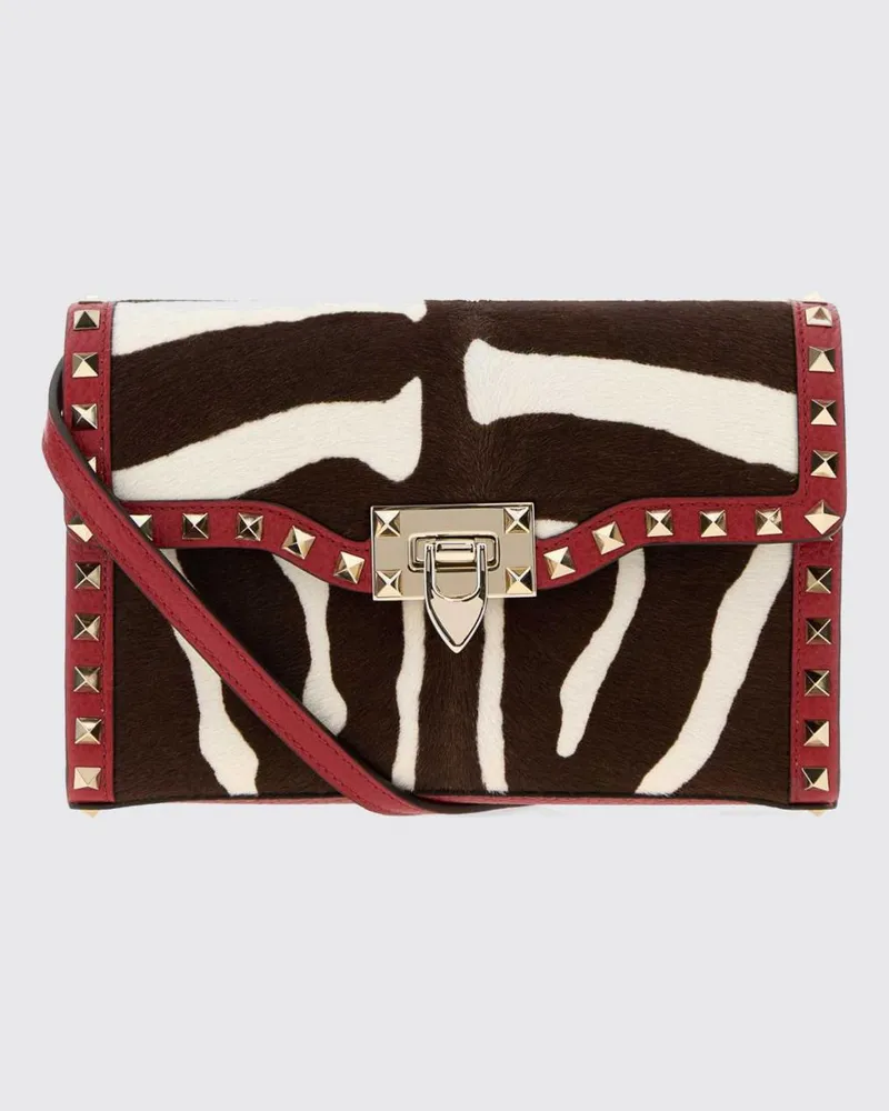 Valentino Garavani Rockstud Tasche aus Zebra-Kalbsfell und Leder Weiß