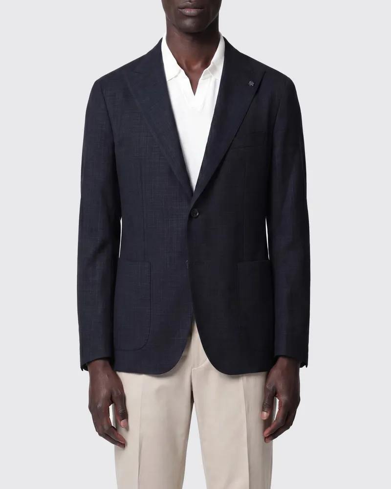 Tagliatore Einreihiger Slim-Fit-Blazer aus Schurwolle mit steigendem Revers Blau