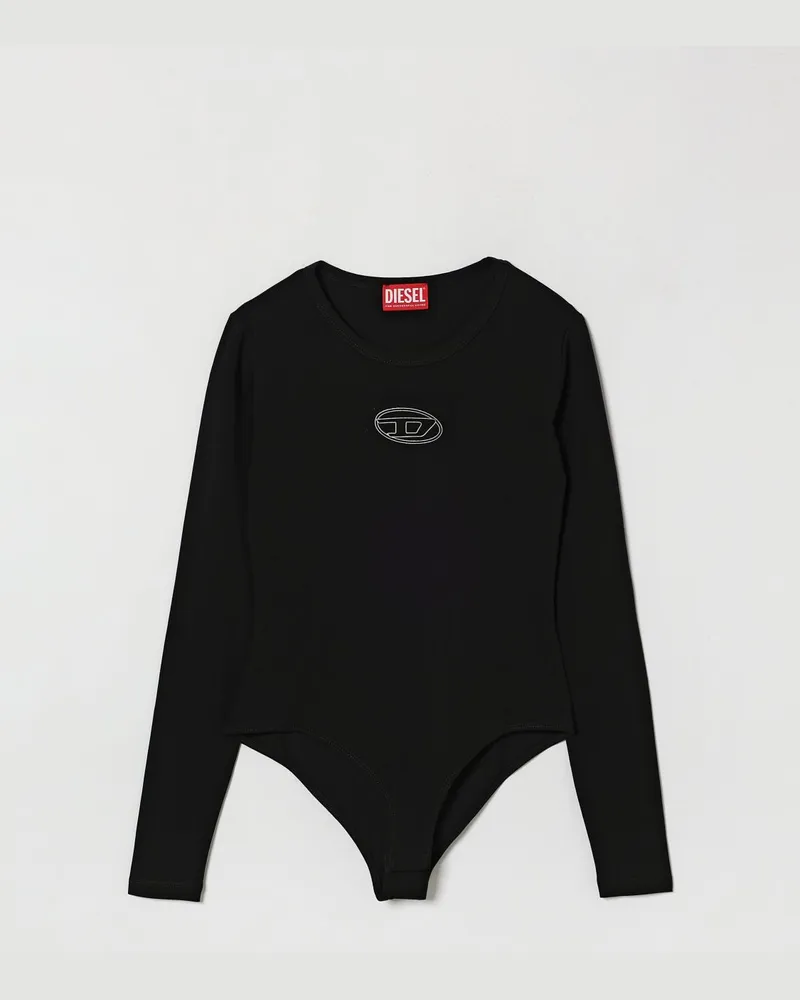 Diesel Langärmeliges Top für Jungen aus Stretch-Baumwolle mit Oval D-Logo Schwarz