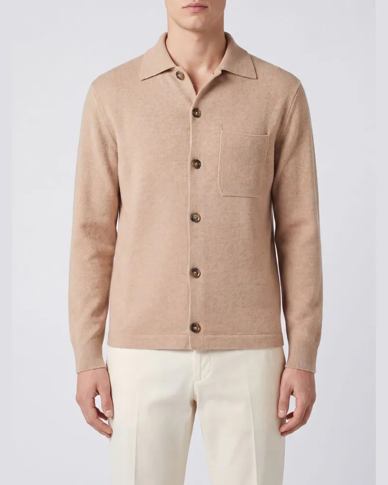 Canali Langärmeliges Poloshirt aus Woll-, Baumwoll- und Kaschmirgemisch Sand