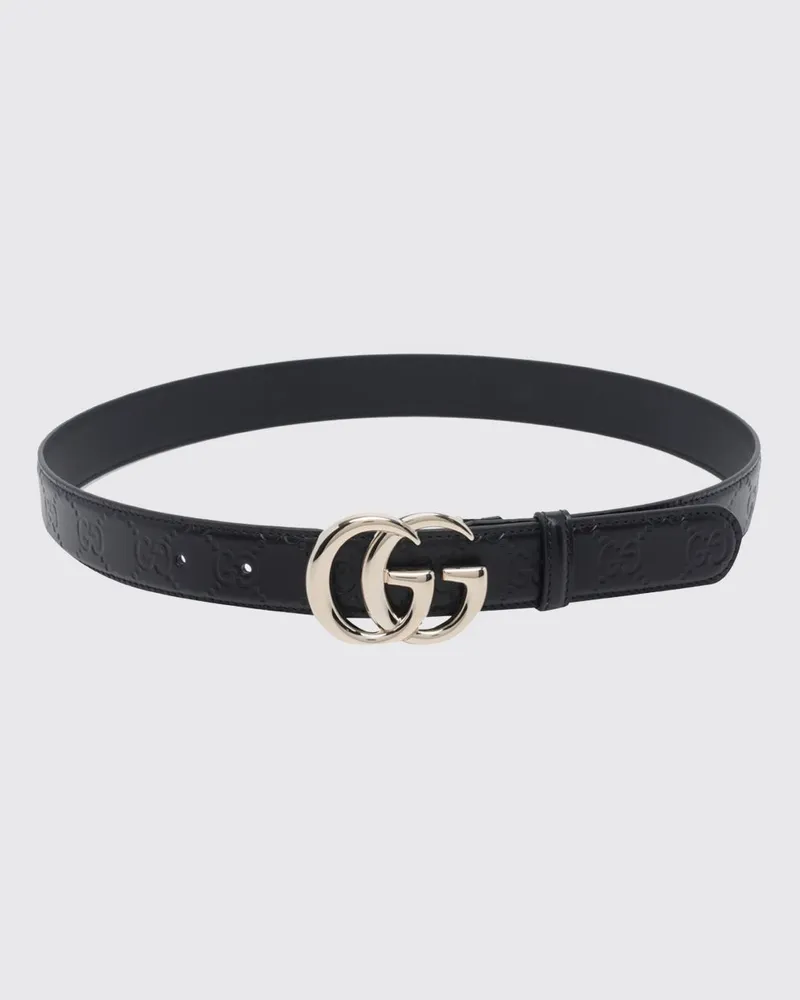 Gucci Damengürtel aus Kalbsleder mit GG-Monogramm-Schnalle Schwarz