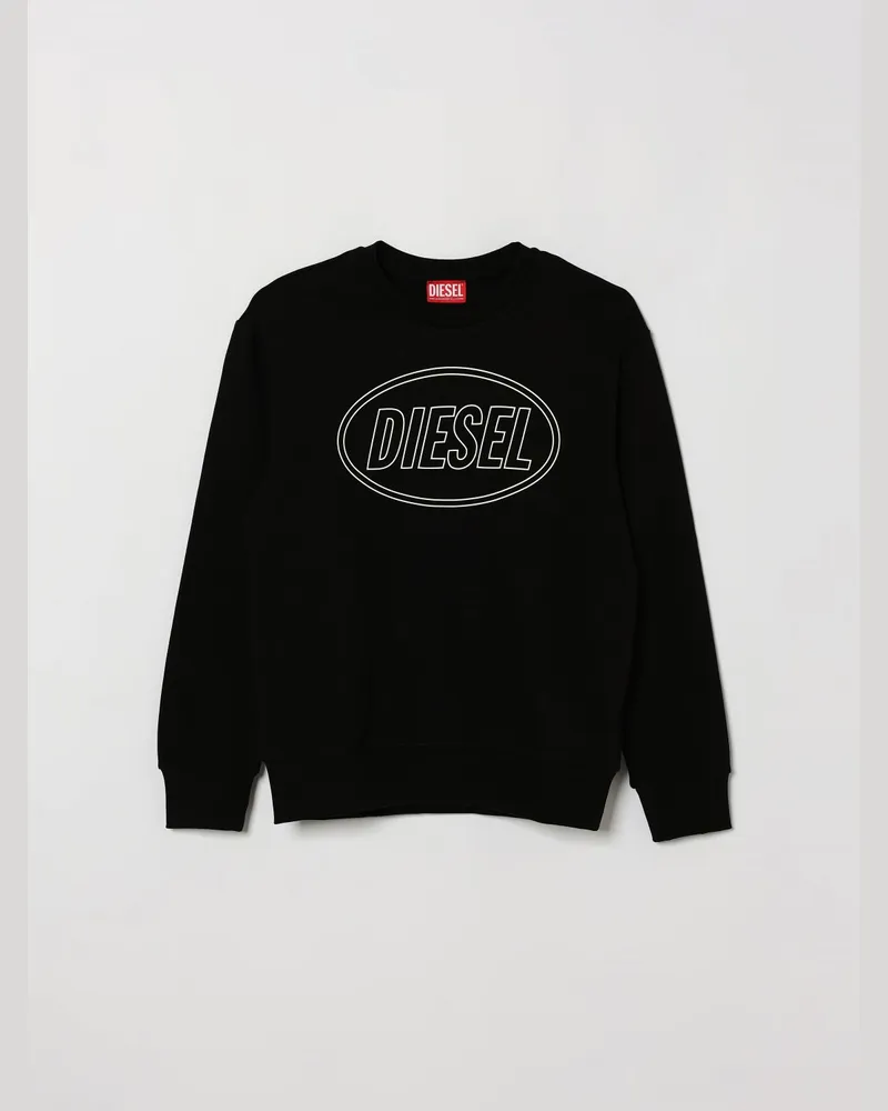 Diesel Rundhals-Sweatshirt für Jungen aus Baumwolle mit Kontrast-Logo auf der Brust Schwarz