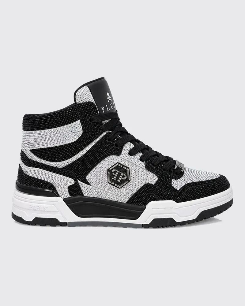 Philipp Plein Hexagon High-Top-Sneaker aus Leder mit Kristallapplikation Weiss
