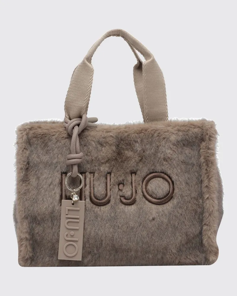 Liu Jo Handtasche aus Kunstpelz mit doppeltem Griff und Logo-Anhänger Beige