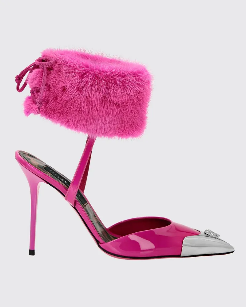 Philipp Plein Lackleder-Slingback-Pumps mit Skull und Stiletto-Absatz Fuchsia