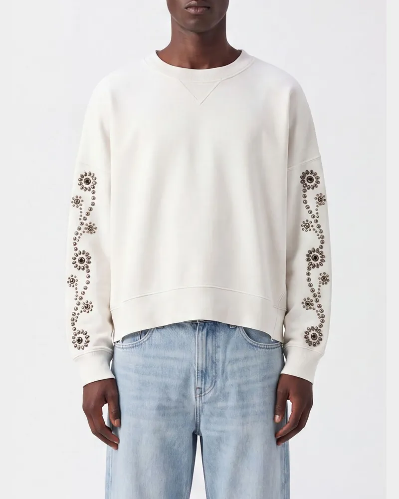 HTC Hollywood Trading Company Relaxed-Fit Baumwoll-Sweatshirt mit Nieten und Stickerei von Weiß