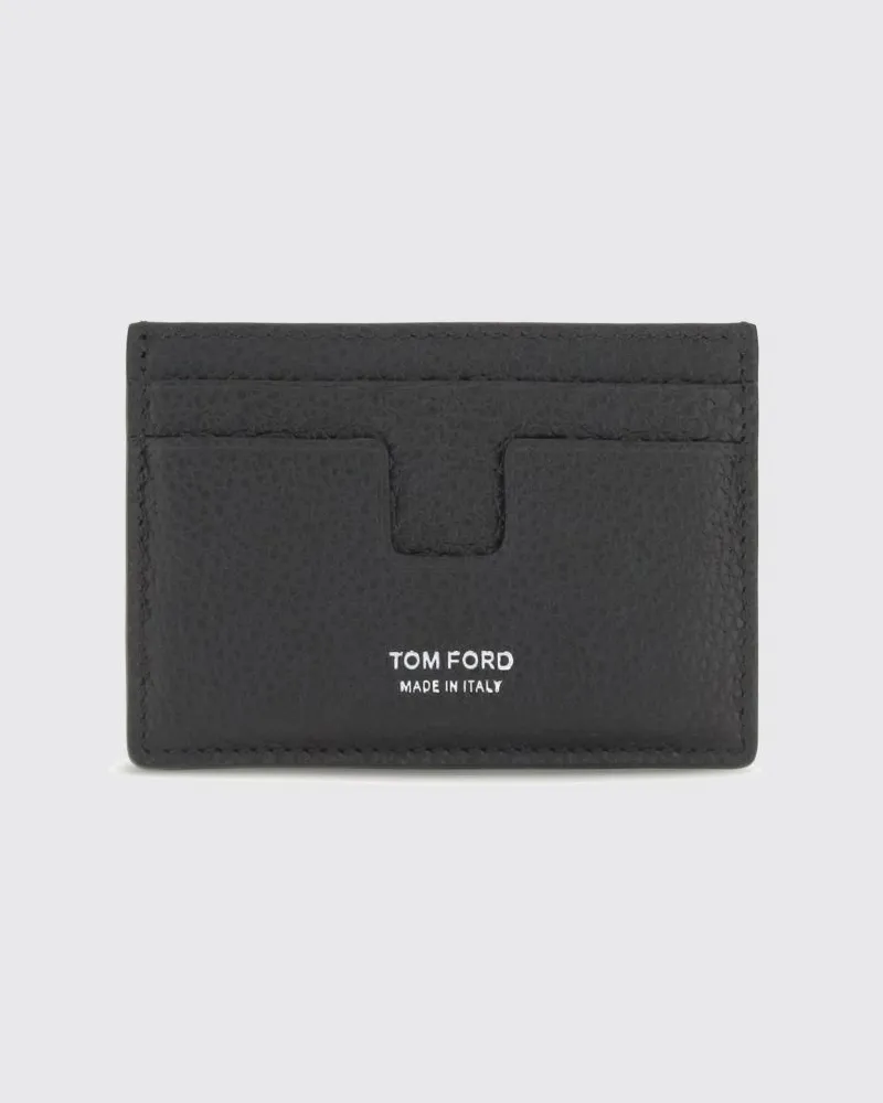 Tom Ford Flaches Kartenetui von aus Kalbsleder mit laminiertem Logo Schwarz