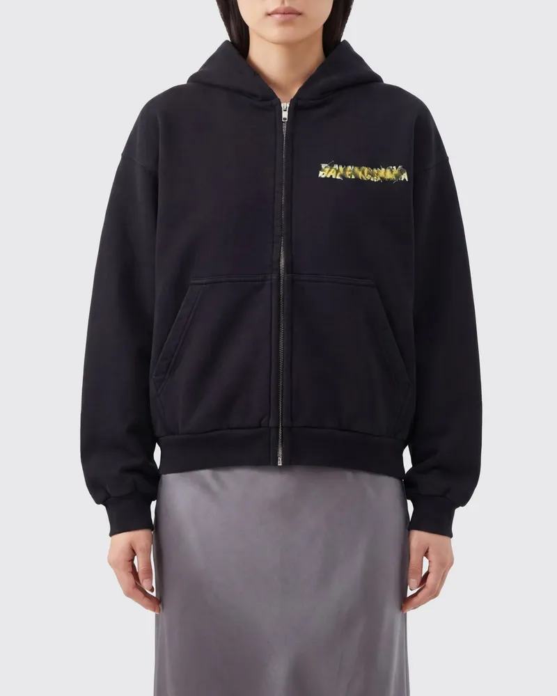 Balenciaga Oversize-Hoodie aus Baumwolle mit Reißverschluss und Logo-Print Schwarz