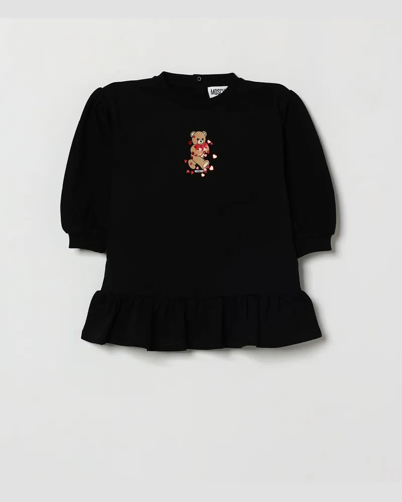 Moschino Langärmliges Stretch-Baumwollkleid von für Mädchen mit Teddybär-Print Schwarz