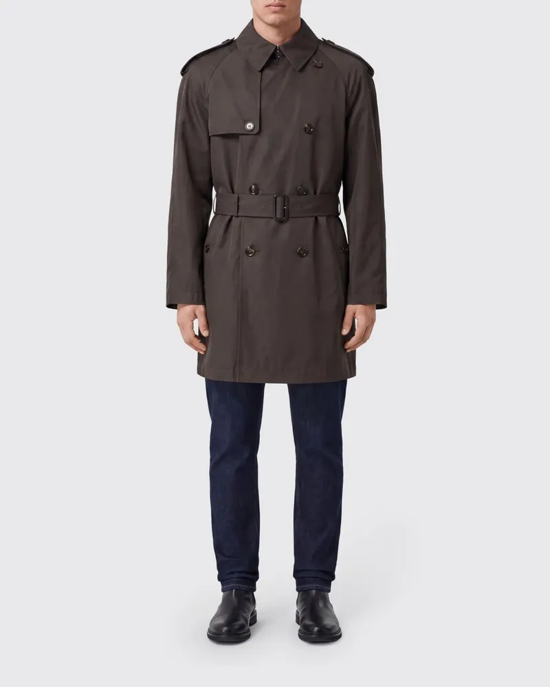 Burberry Knielanger zweireihiger Trenchcoat aus Baumwolle mit Gürtel Braun