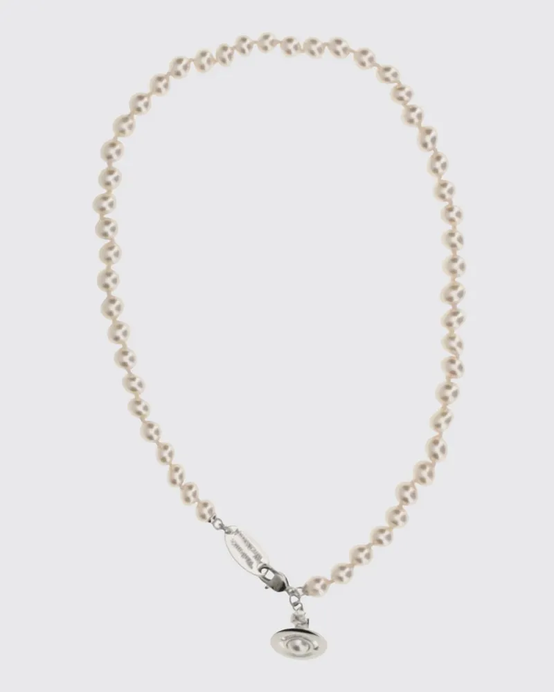 Vivienne Westwood Halskette mit Orb-Logo-Anhänger mit Perlen und Kristallen Platinum