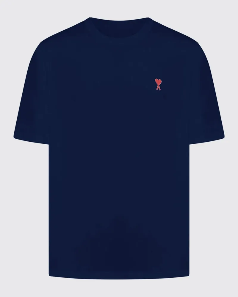 AMI Paris Basic Baumwoll-T-Shirt mit Mini Logo Blau