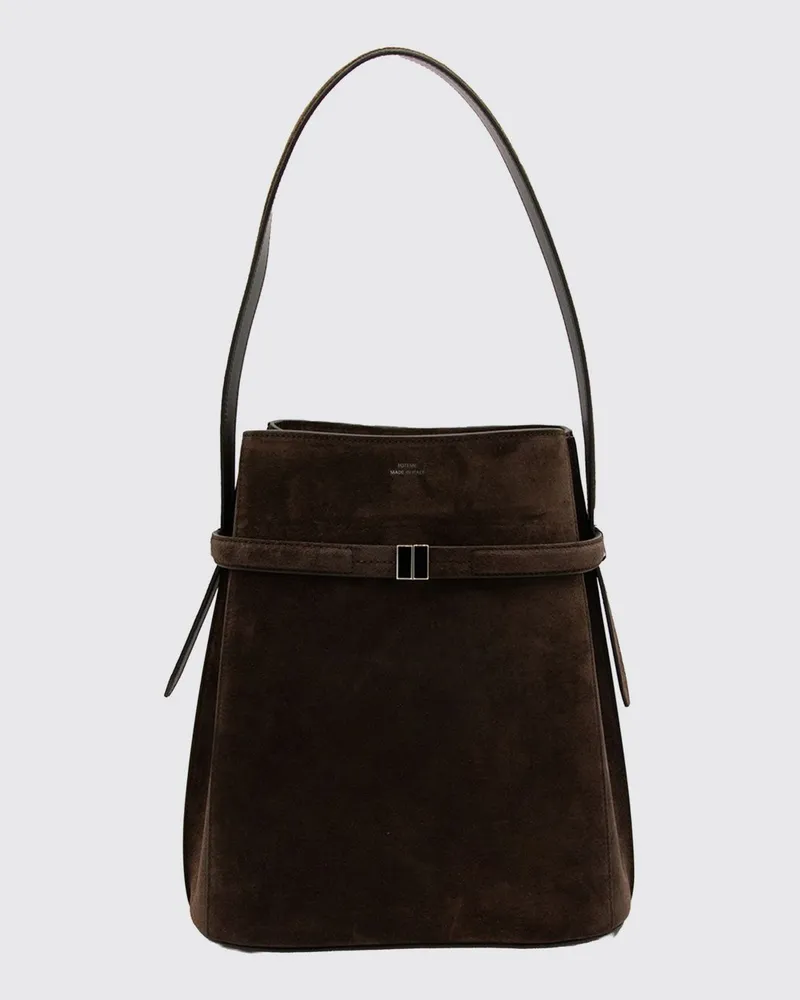 Totême Beuteltasche aus Veloursleder mit Monogramm-Logo Braun