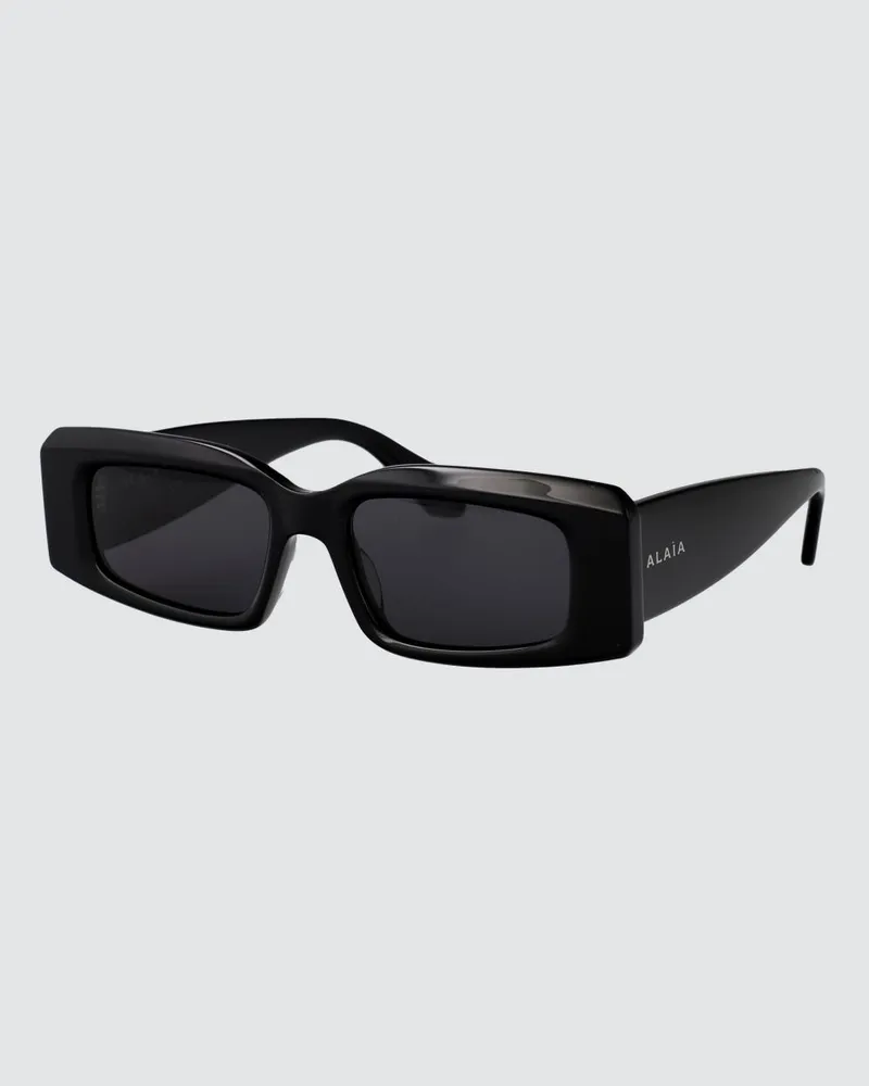 Alaïa Rechteckige Sonnenbrille aus schwarzem recyceltem Acetat Schwarz