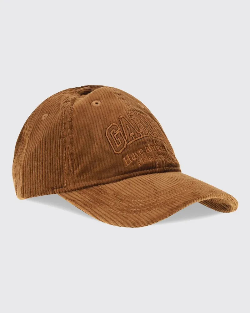 Ganni Baseballkappe aus Cord-Baumwolle mit gesticktem Logo Braun