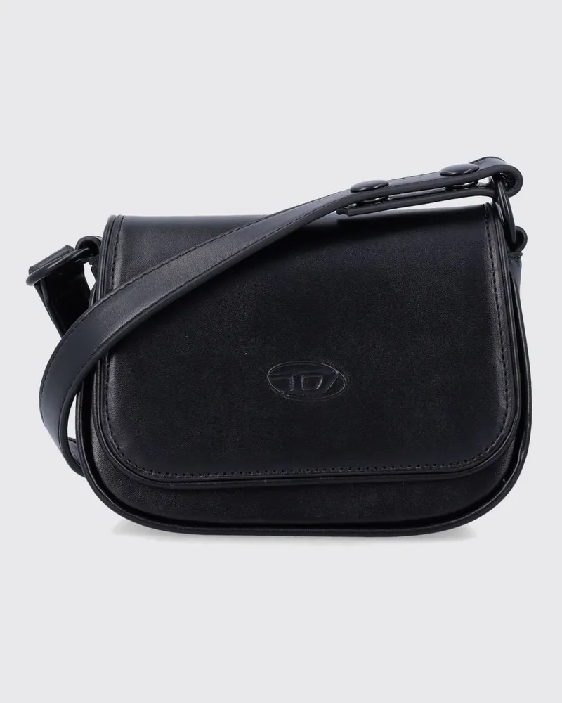 Diesel Mini-Umhängetasche für Kinder mit Oval-D-Logo und Pattenverschluss Schwarz