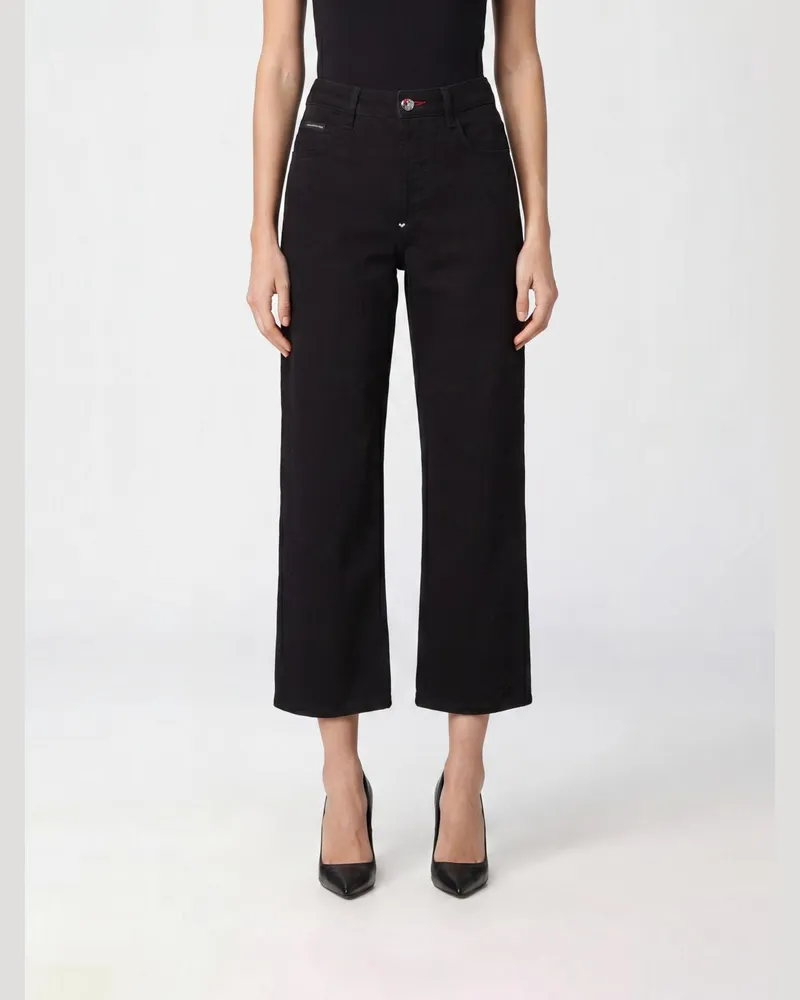 Philipp Plein High-Waist Cropped-Jeans aus Stretch-Denim mit weitem Bein Schwarz