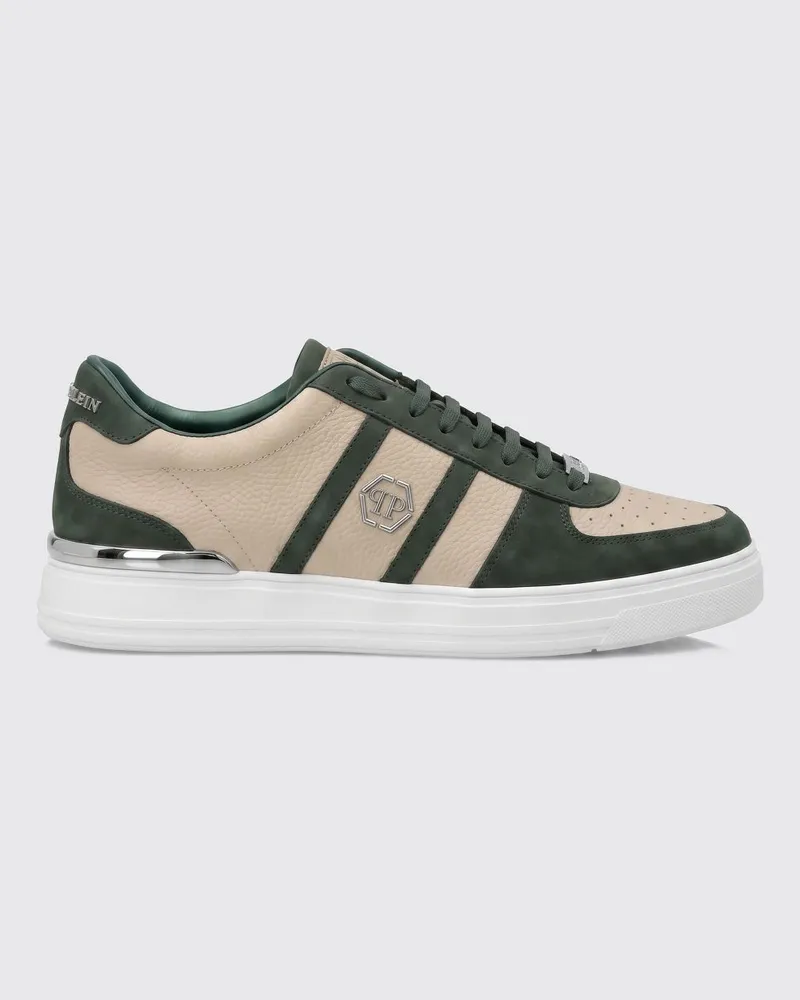 Philipp Plein Low-Top-Sneaker aus Leder mit Hexagon-Logo und runder Kappe Grün