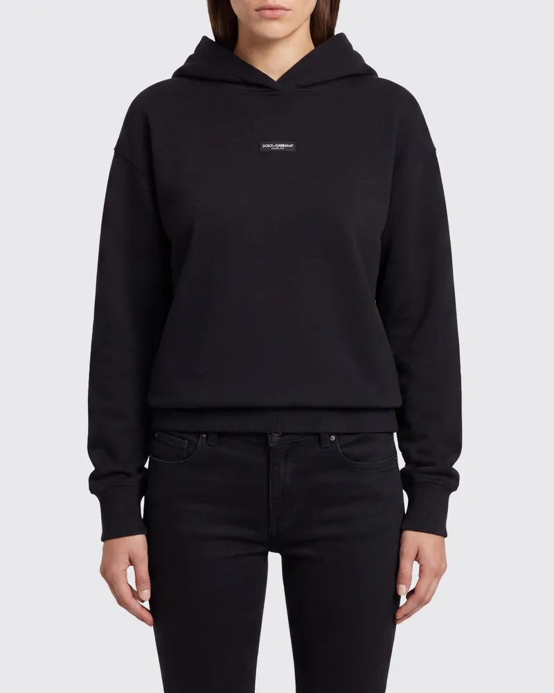 Dolce & Gabbana DOLCE  GABBANA Dolce & Gabbana Baumwoll-Hoodie mit Kontrast-Logo Schwarz
