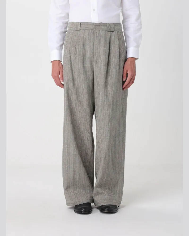 Emporio Armani Hose mit weitem Bein aus Schurwoll- und Baumwollmischung Beige