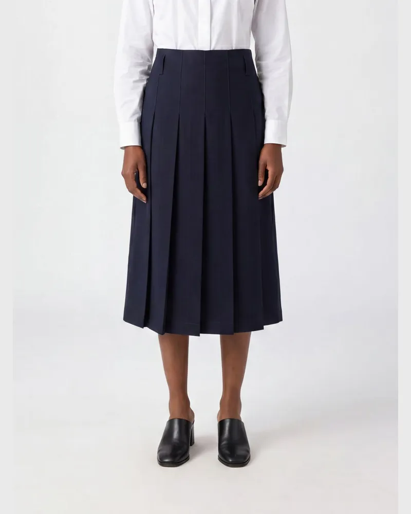 A.P.C. Plissierter Midi-Rock von aus Baumwolle mit Gürtelschlaufen Navy
