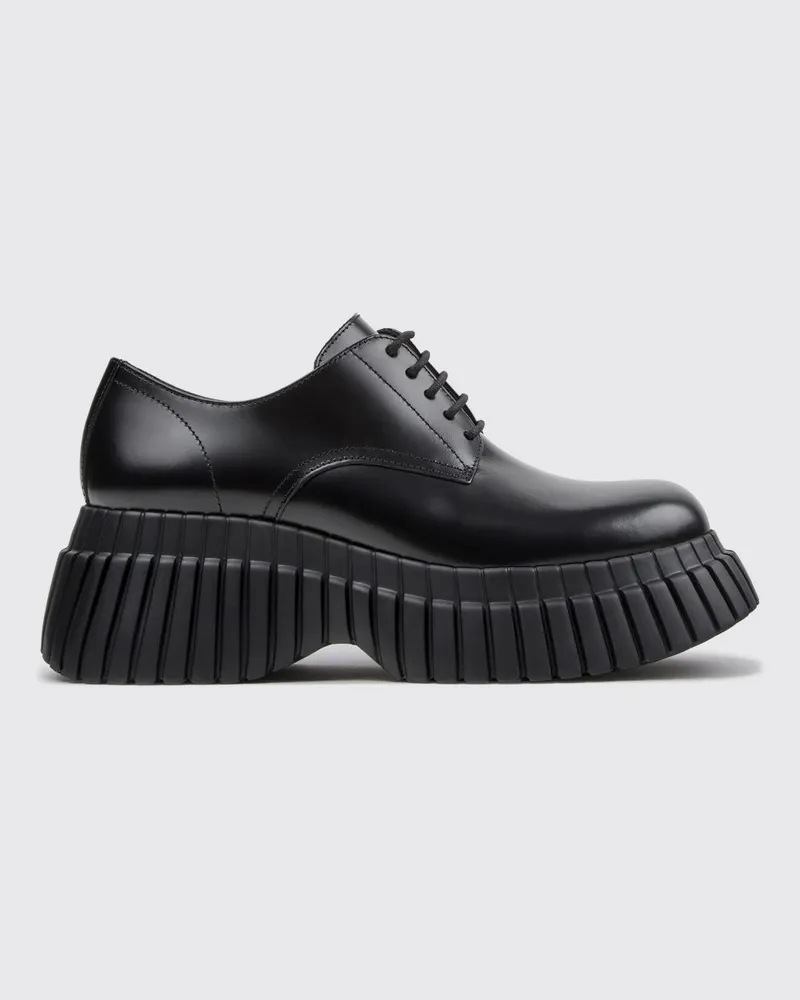 Camper Schwarze Derby-Schuhe aus gebürstetem Leder mit Blockabsatz und XL Extralight®-Sohle Schwarz