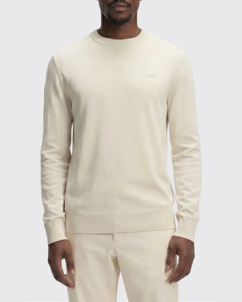 HUGO BOSS Basic Baumwoll-Rundhals-Strickoberteil Weiß