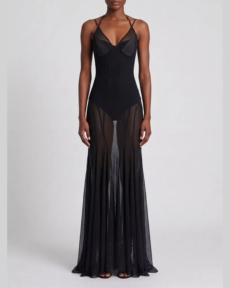 Elisabetta Franchi Langes Abendkleid von aus Jersey mit Neckholder Schwarz