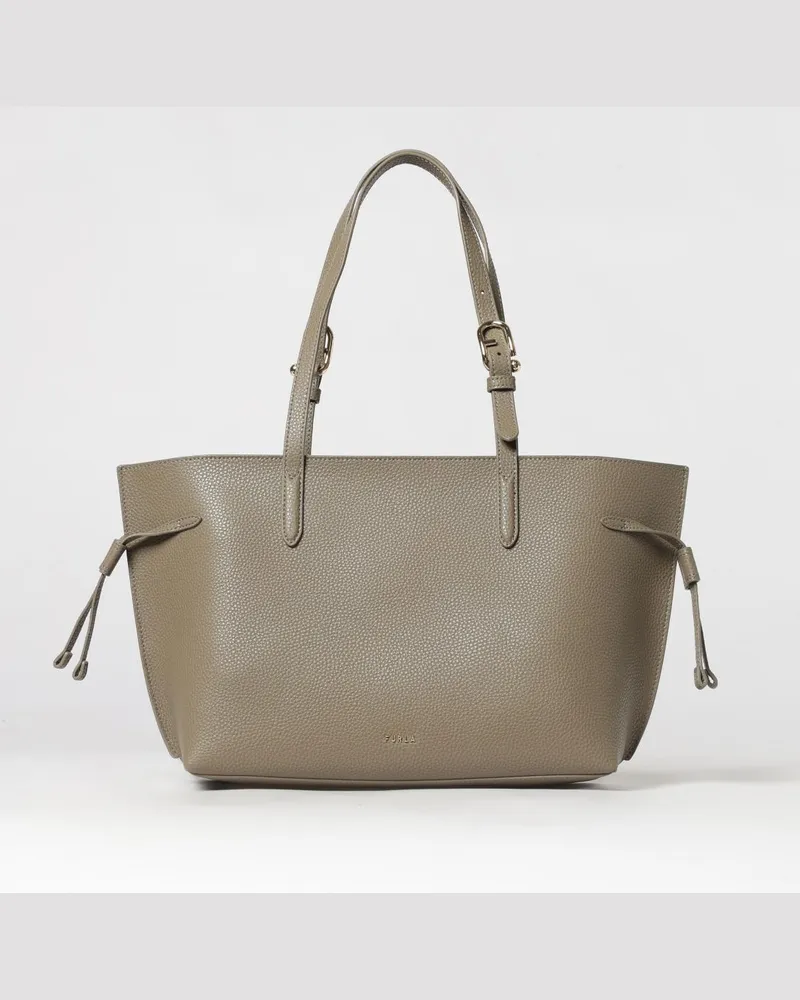 Furla Ava Schultertasche aus genarbtem Leder mit Metalllogo Dust