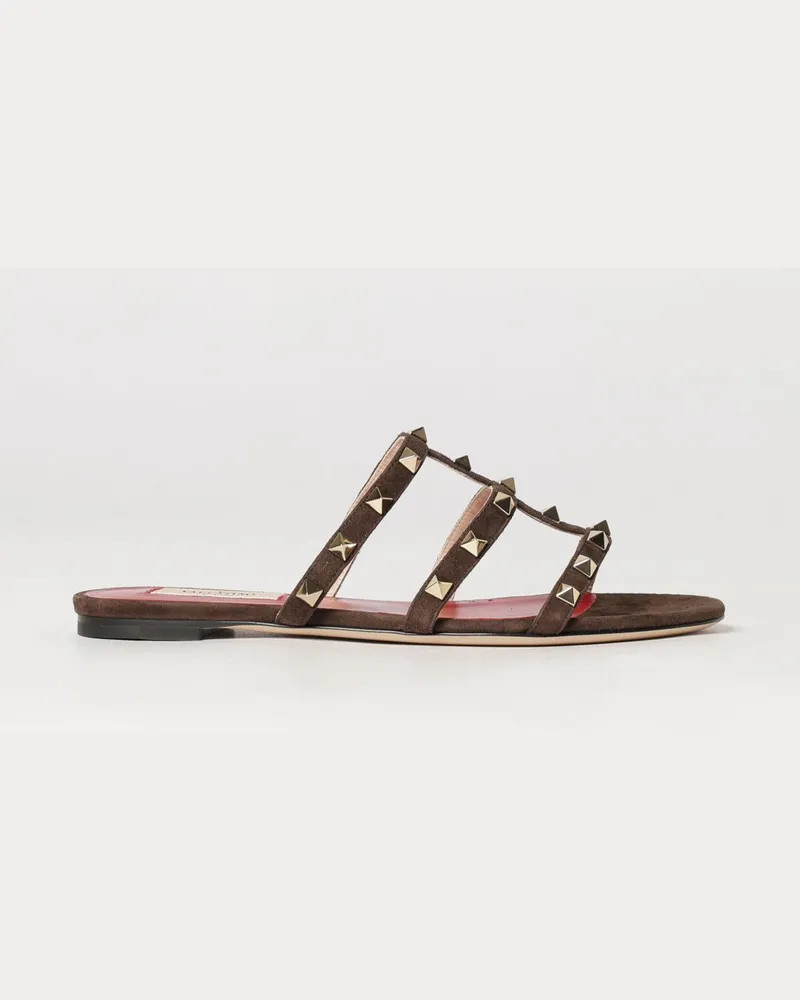 Valentino Garavani Flache Rockstud Sandalen von aus Velourskalbsleder mit Nieten Braun