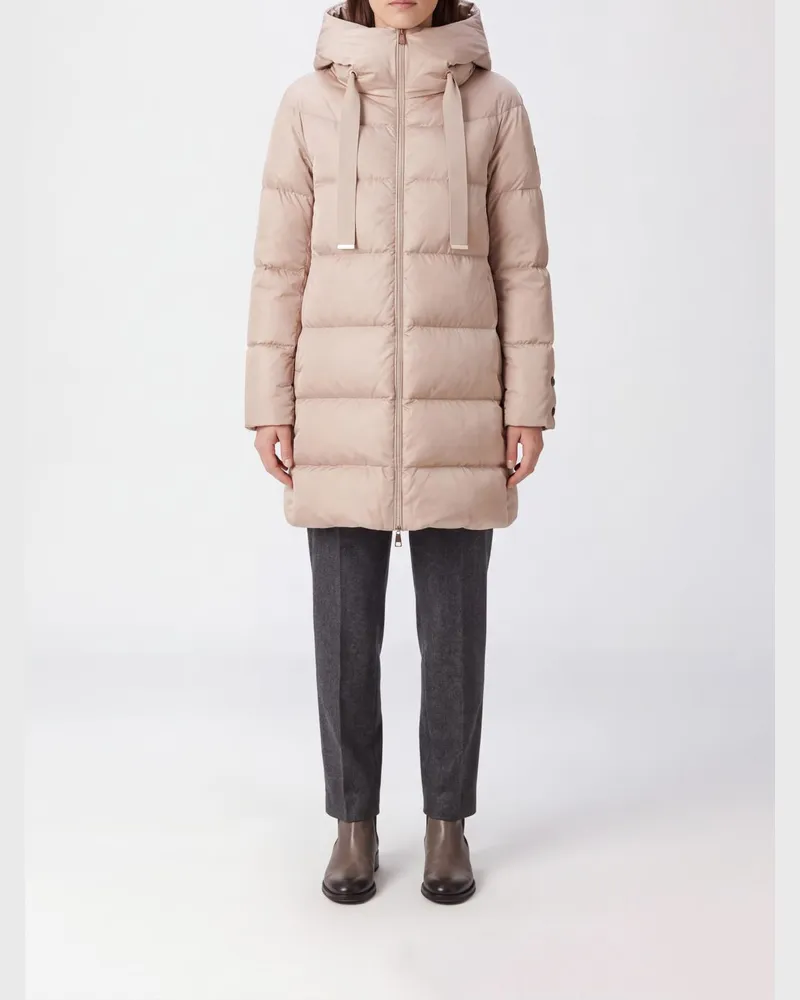 Herno Kurze A-Shape Daunenjacke mit Kapuze aus gestepptem technischem Satin Cream