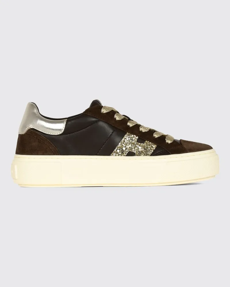 Hogan Crosswind Sneaker aus Nappa- und Veloursleder mit Glitzer-Logo und Plateausohle Braun