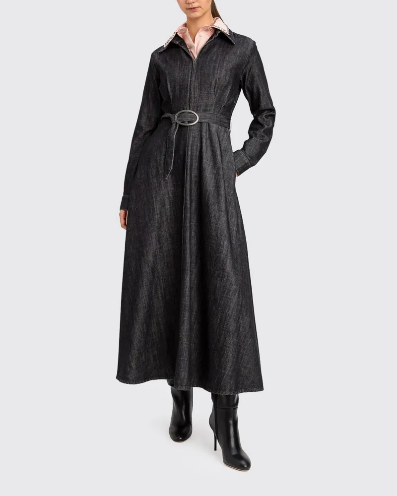 Twin-Set Midi-Hemdblusenkleid aus Denim mit verstellbarem Gürtel Schwarz