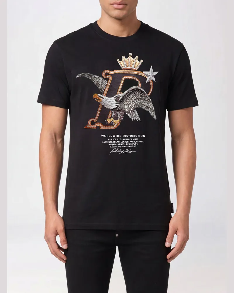 Philipp Plein Baumwoll-T-Shirt mit Logo und Strass Schwarz