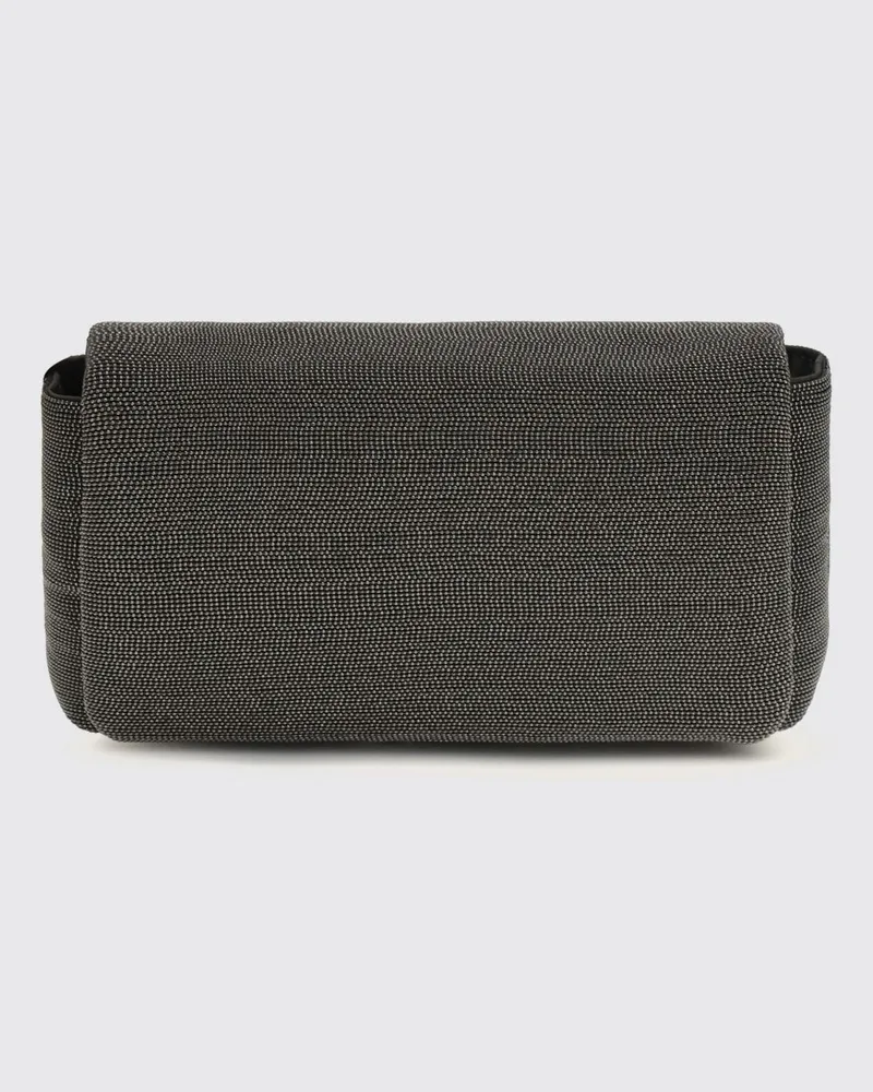 Brunello Cucinelli Leder-Pochette mit Monile-Besatz Schwarz