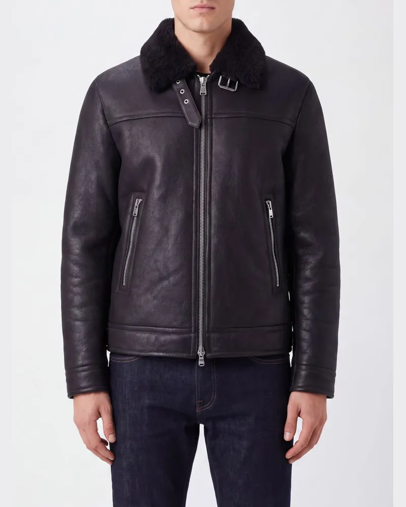 Dondup Lammlederjacke mit Pelzkragen und Reißverschluss Braun