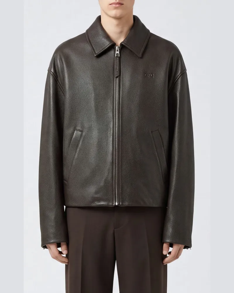 Loewe Kurze Lederjacke mit klassischem Kragen und Reißverschluss Braun