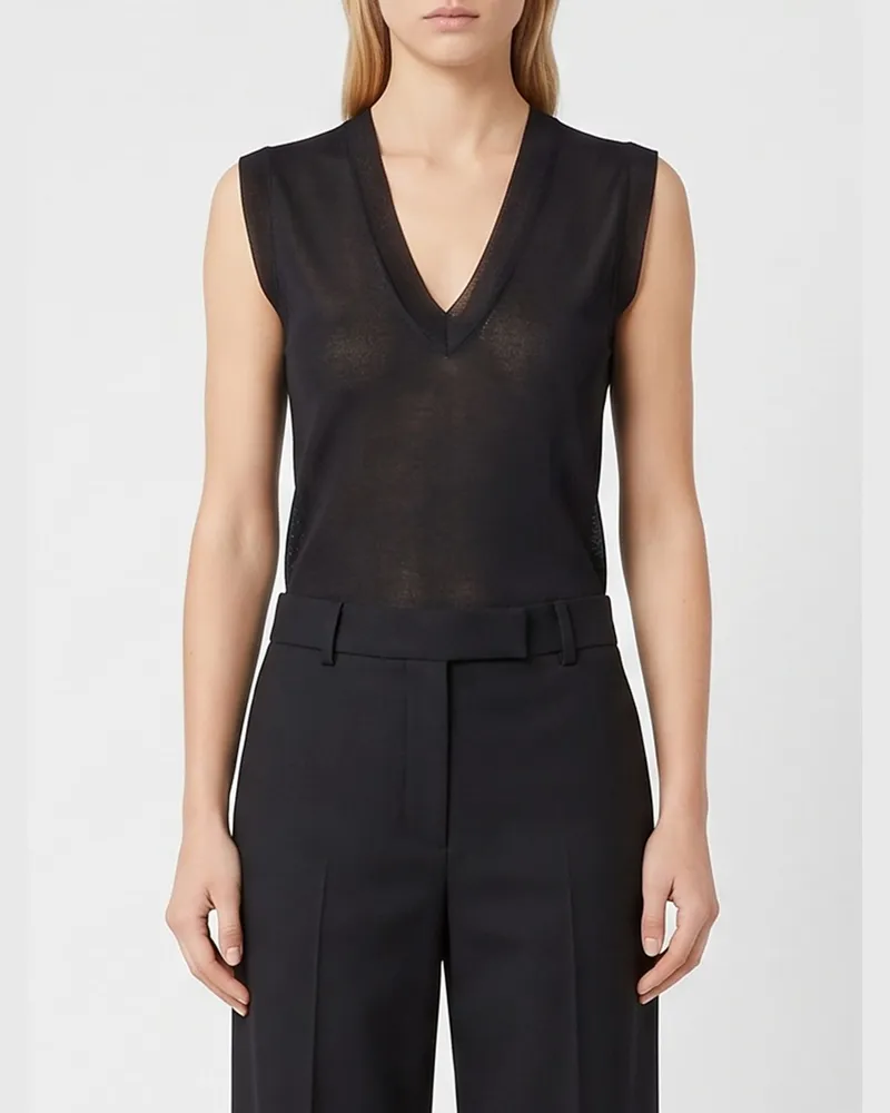 Fendi V-Neck Top von aus Seide mit schmaler Passform Schwarz